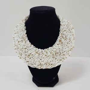 Chico's White and Gold Beaded Necklace Adjustable